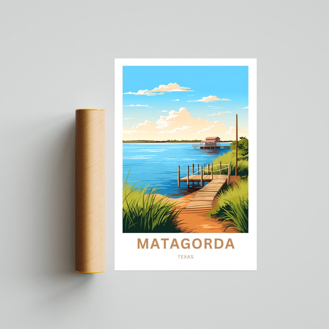 Matagorda Texas Gulf Coast Fishing Pier Sunset Travel Poster - Image 4