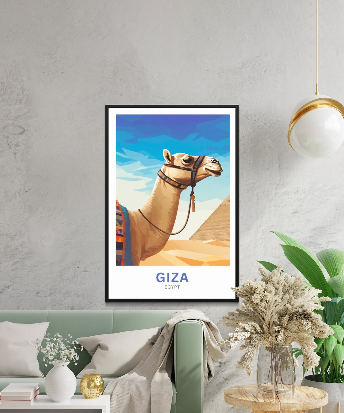 Giza Egypt Camel Pyramid Patterned Saddle Desert Scene Poster - Image 3