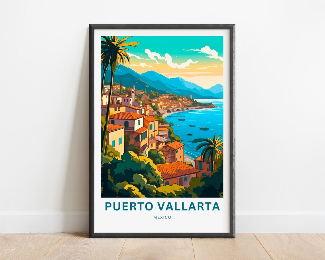 Puerto Vallarta Travel Print Puerto Vallarta Poster Mexico Wall Art Framed Present Gift Mexico Decor Present Customize Your Text