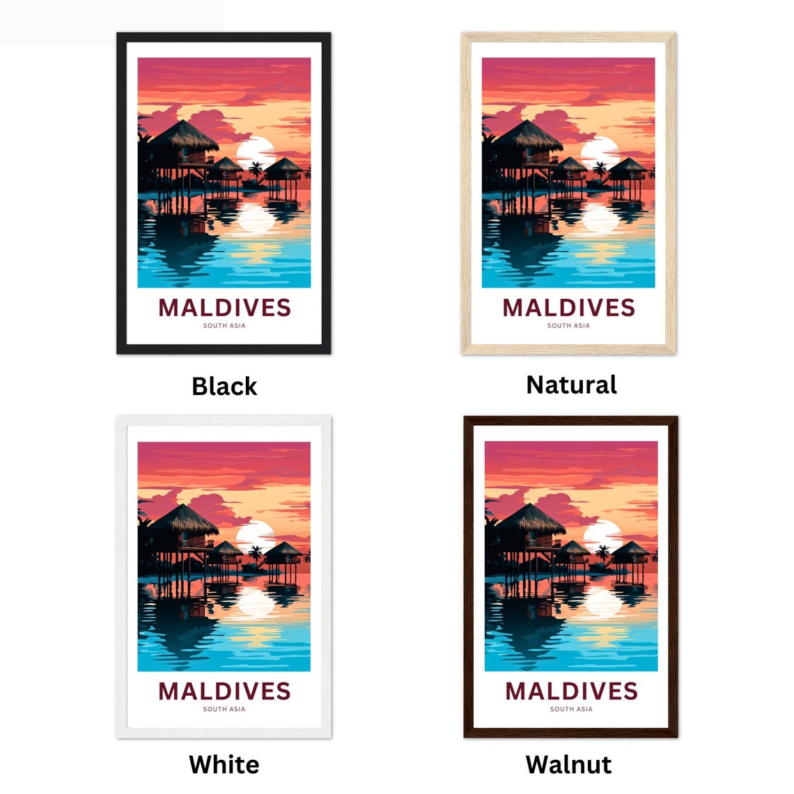 Maldives Overwater Bungalows Tropical Sunset Lagoon Scene Poster