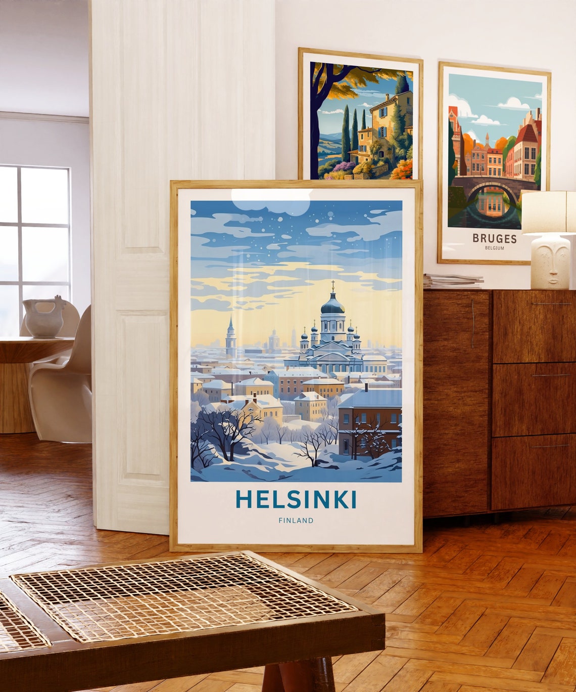 Helsinki Finland Snow Covered Rooftops Winter City Panorama Poster - Image 5