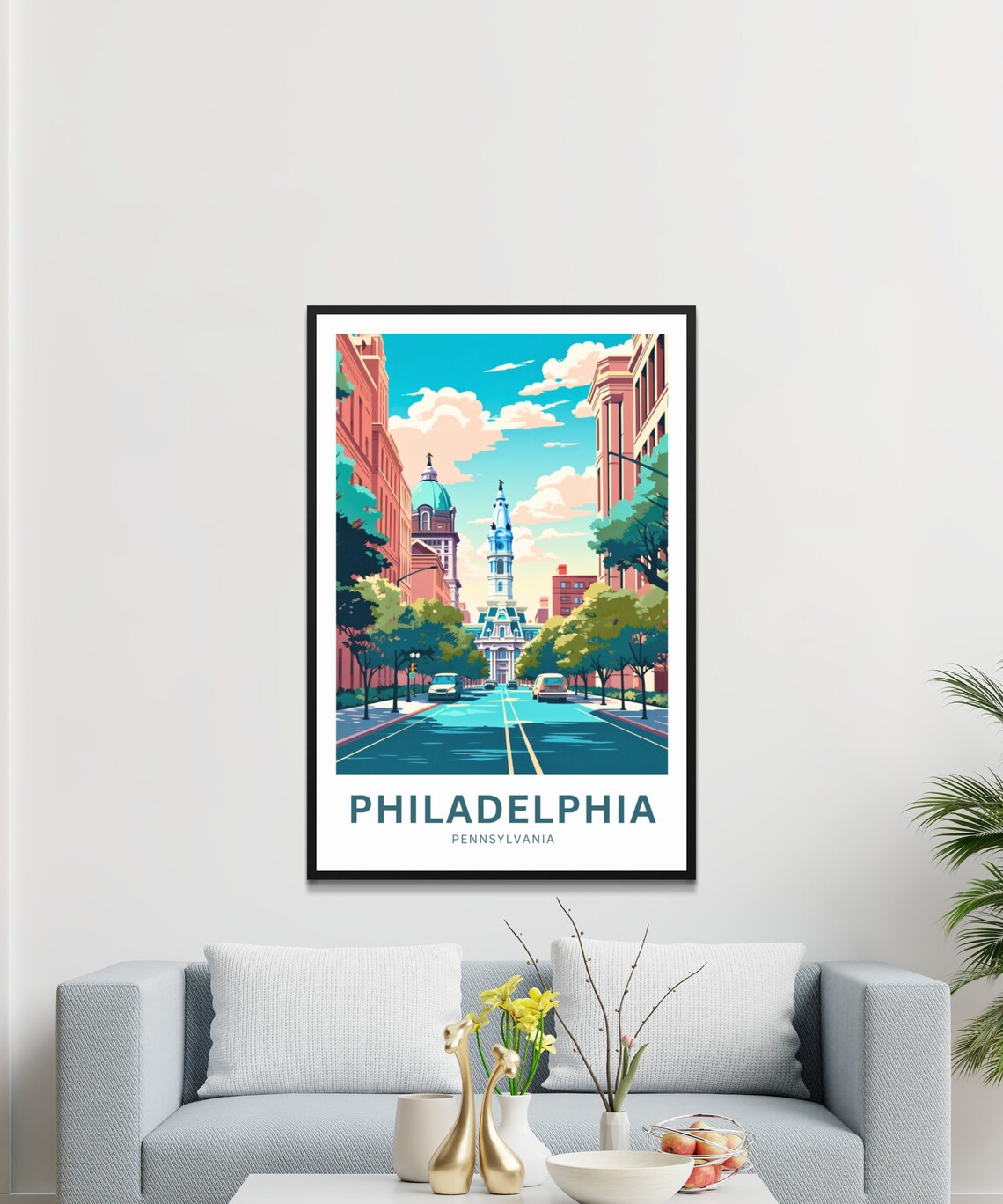 Philadelphia Pennsylvania City Hall Blue Sky Street View Poster - Image 3