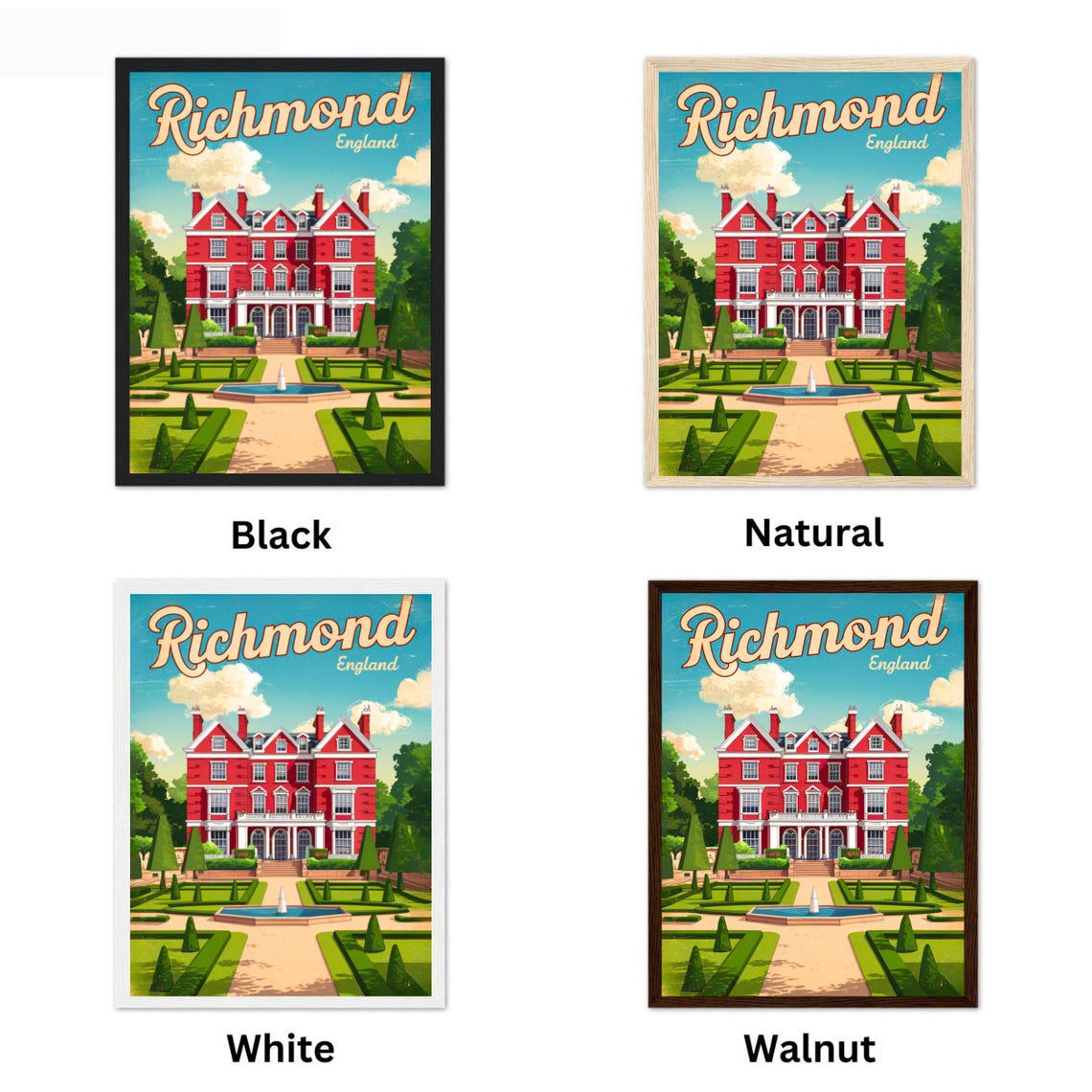 Richmond England Historic Red Brick Manor Garden Art Travel Poster - Image 4