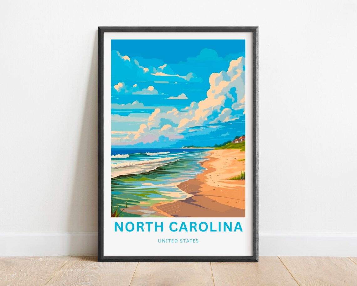 North Carolina Beach Coastal Waves United States Travel Poster