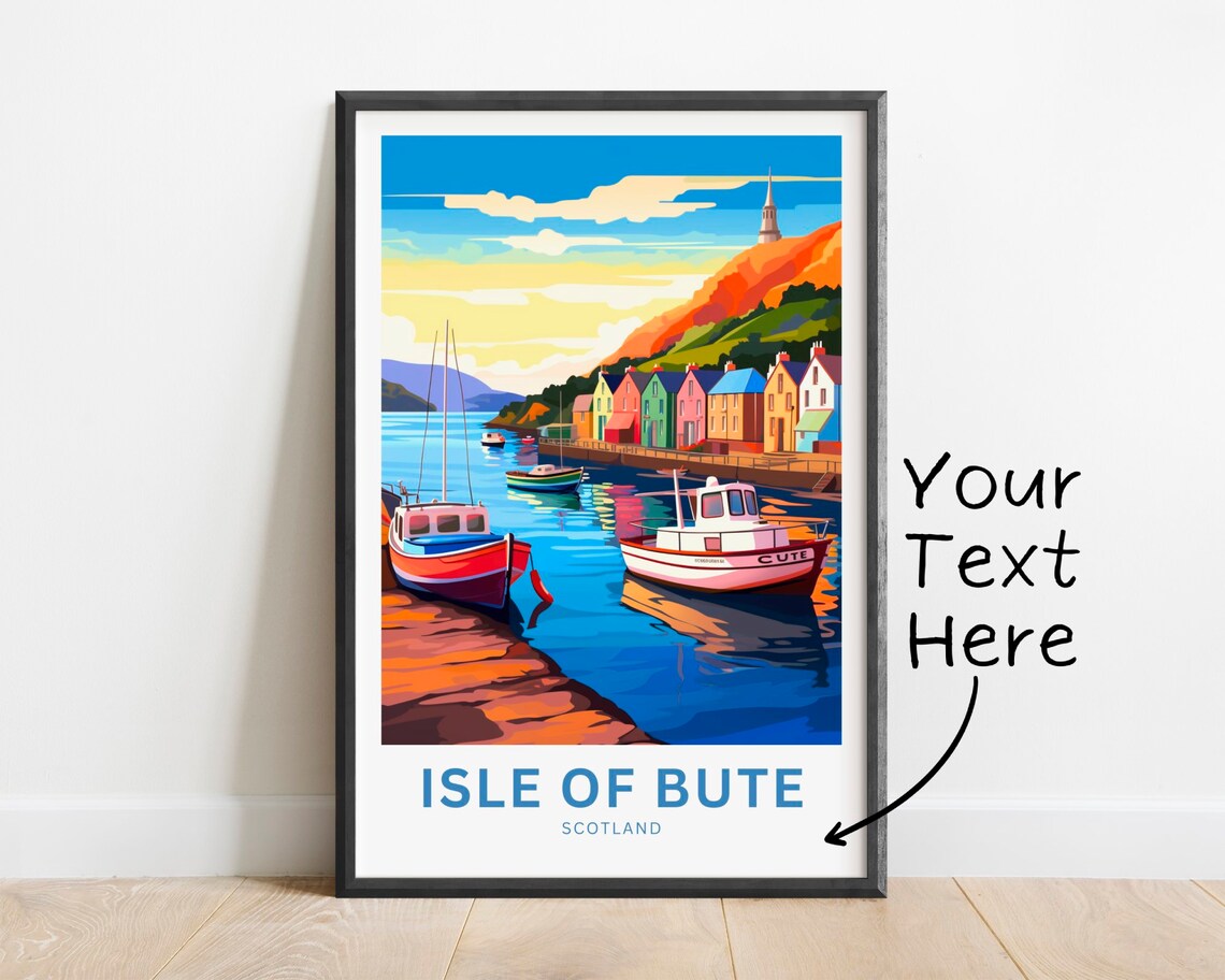 Personalized Isle Of Bute Scotland Colorful Harbor Boats Travel Poster