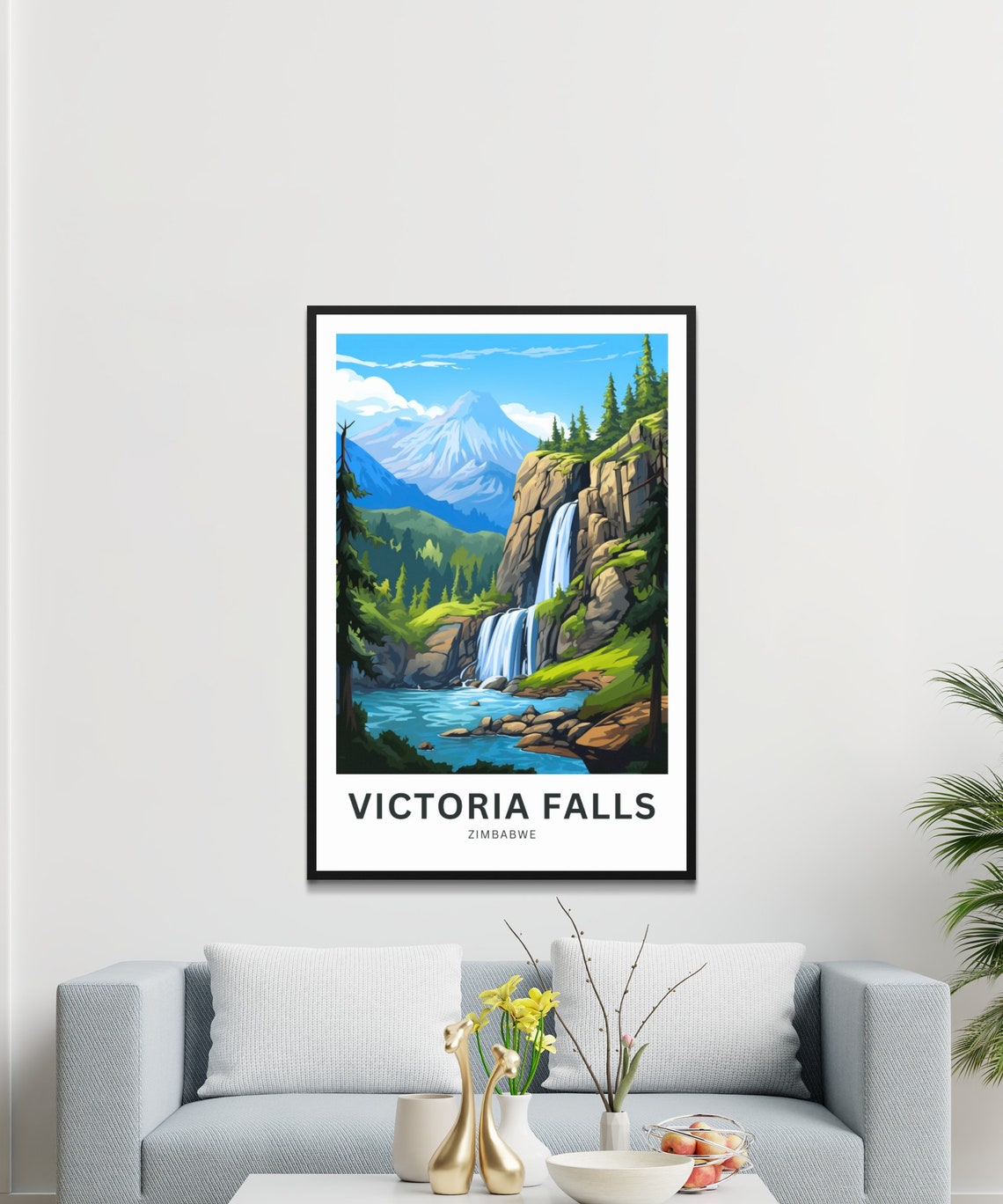 Victoria Falls Zimbabwe Waterfall Canyon Scene Custom Text Poster - Image 3