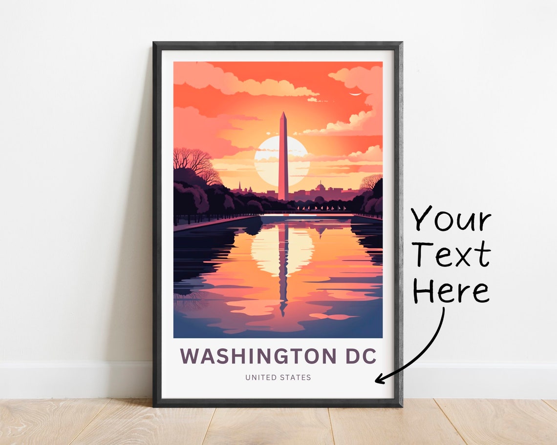 Washington DC Monument Reflecting Pool Sunset Custom Art Travel Poster