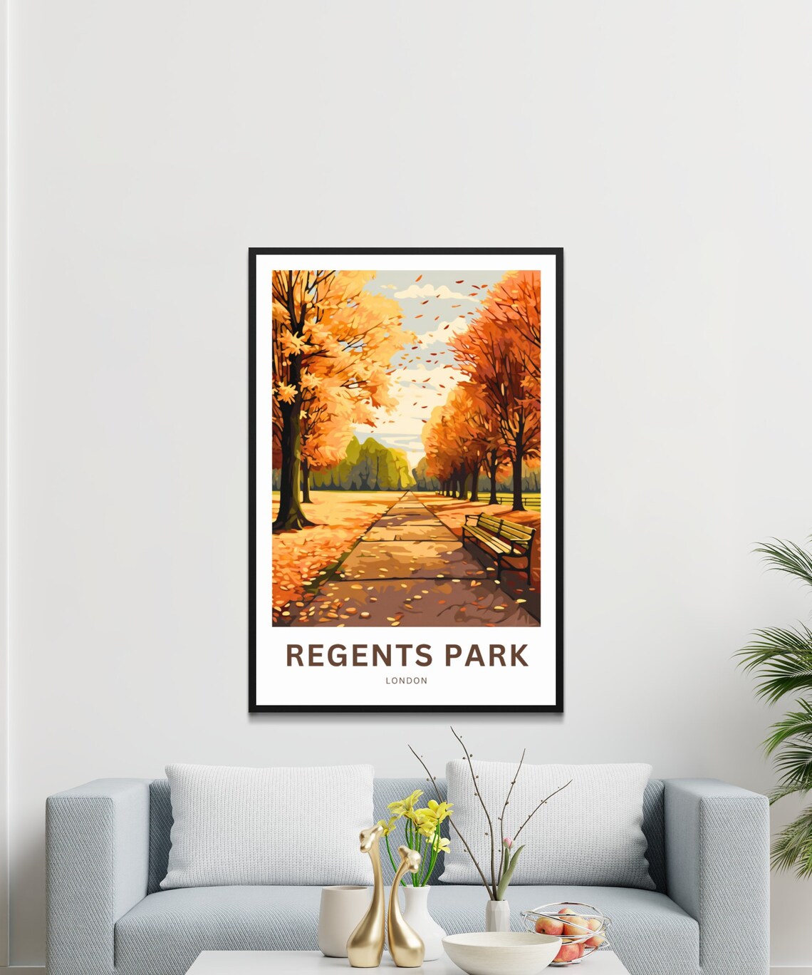 Regents Park London Autumn Bench Leaf Path Vintage Travel Poster - Image 3