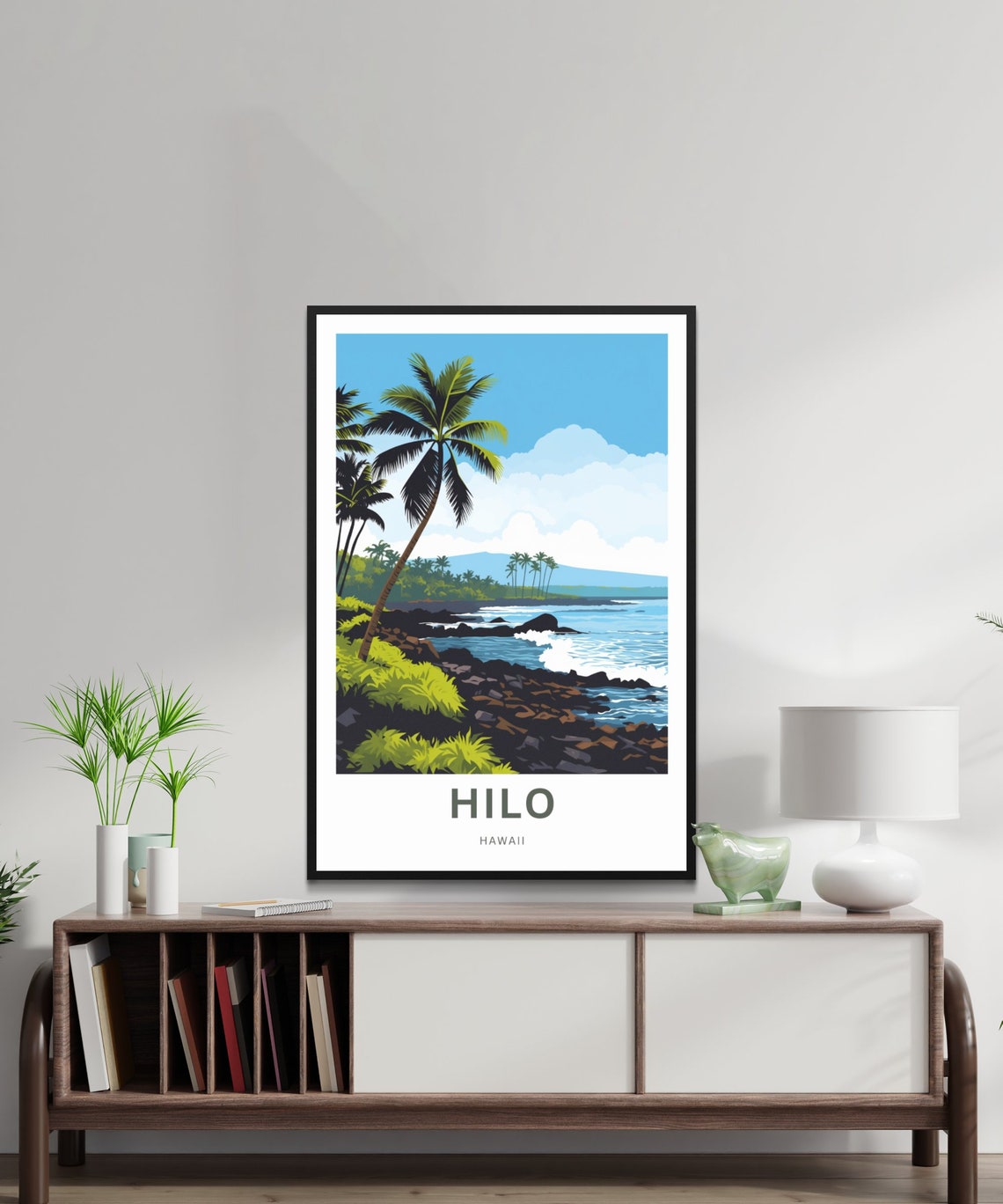 Hilo Hawaii Rocky Coastline Palm Tree Blue Ocean Travel Poster - Image 2