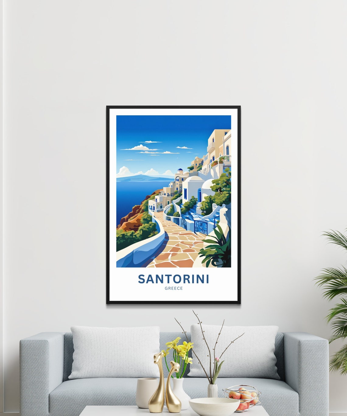 Santorini Greece Cliffside White Village Aegean Sea View Poster - Image 2