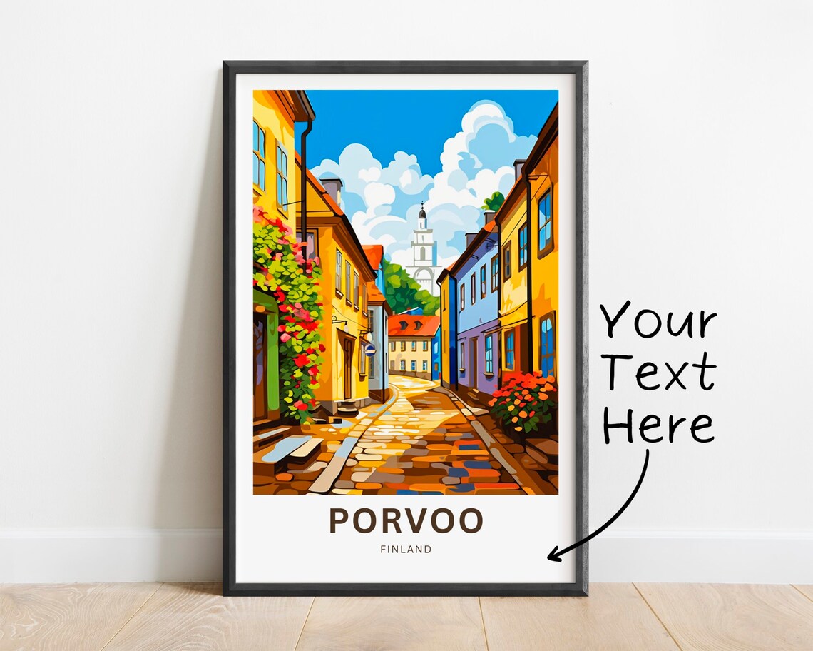 Porvoo Flower Lined Street Sunny Old Town Finland Travel Poster