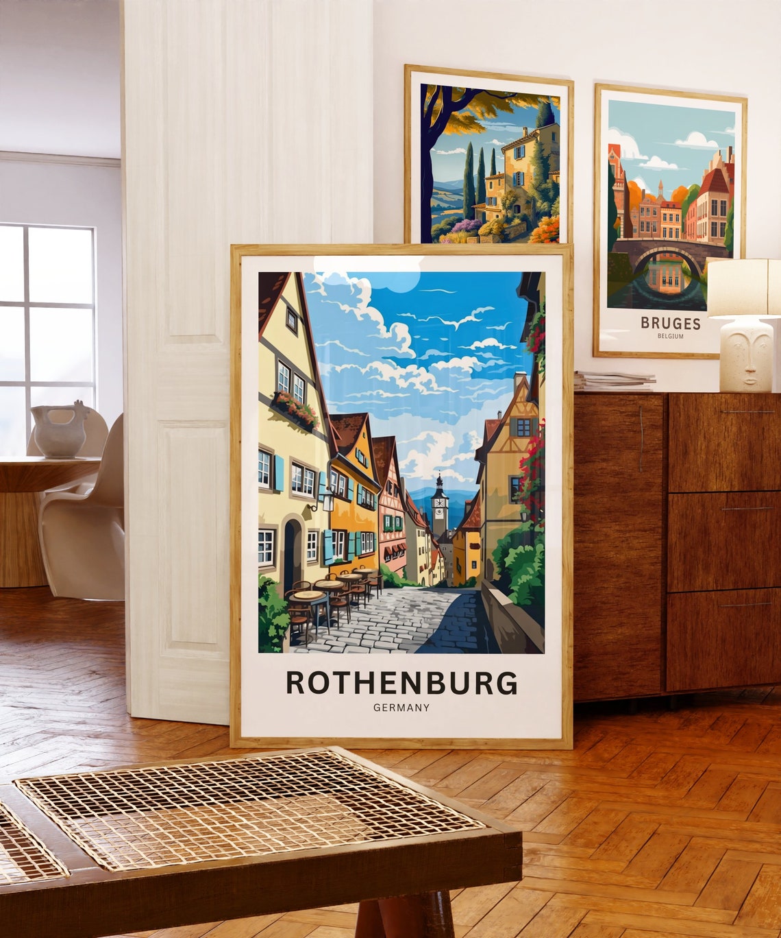 Rothenburg Germany Half Timbered Cobblestone Street Travel Poster - Image 5