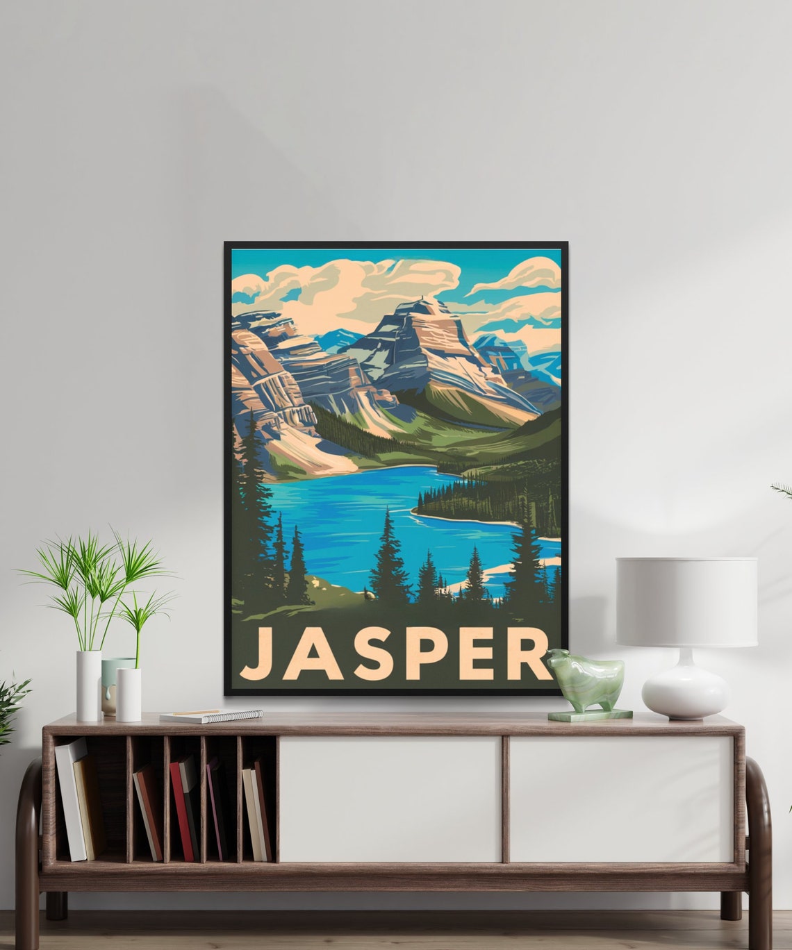 Jasper Canada Vintage Alpine Lake Mountain Peak Forest Poster - Image 3