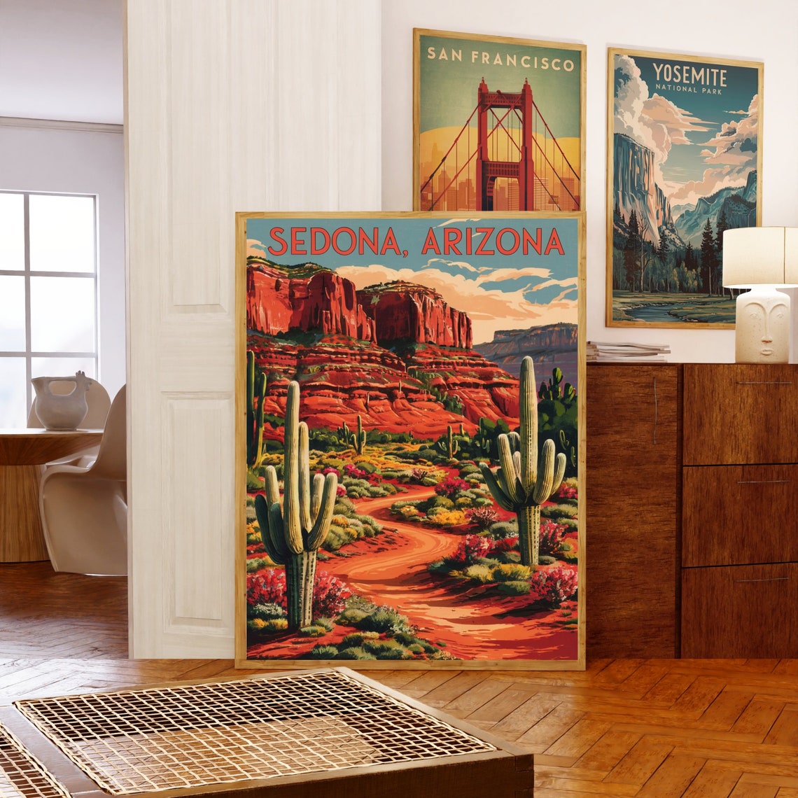 Sedona Arizona Red Cliffs Saguaro Desert Sunset Vintage Poster - Image 5