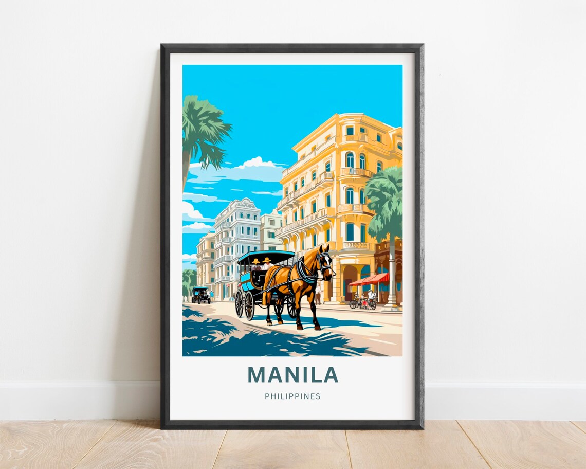 Manila Philippines Horse Carriage Historic Street Scene Art Poster