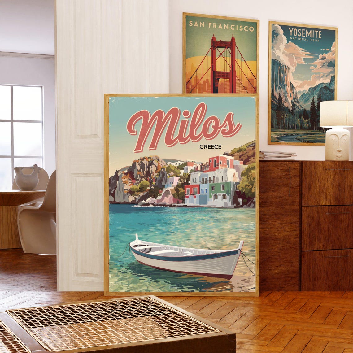 Milos Greece Turquoise Bay Fishing Boat Retro Island Scene Poster - Image 5