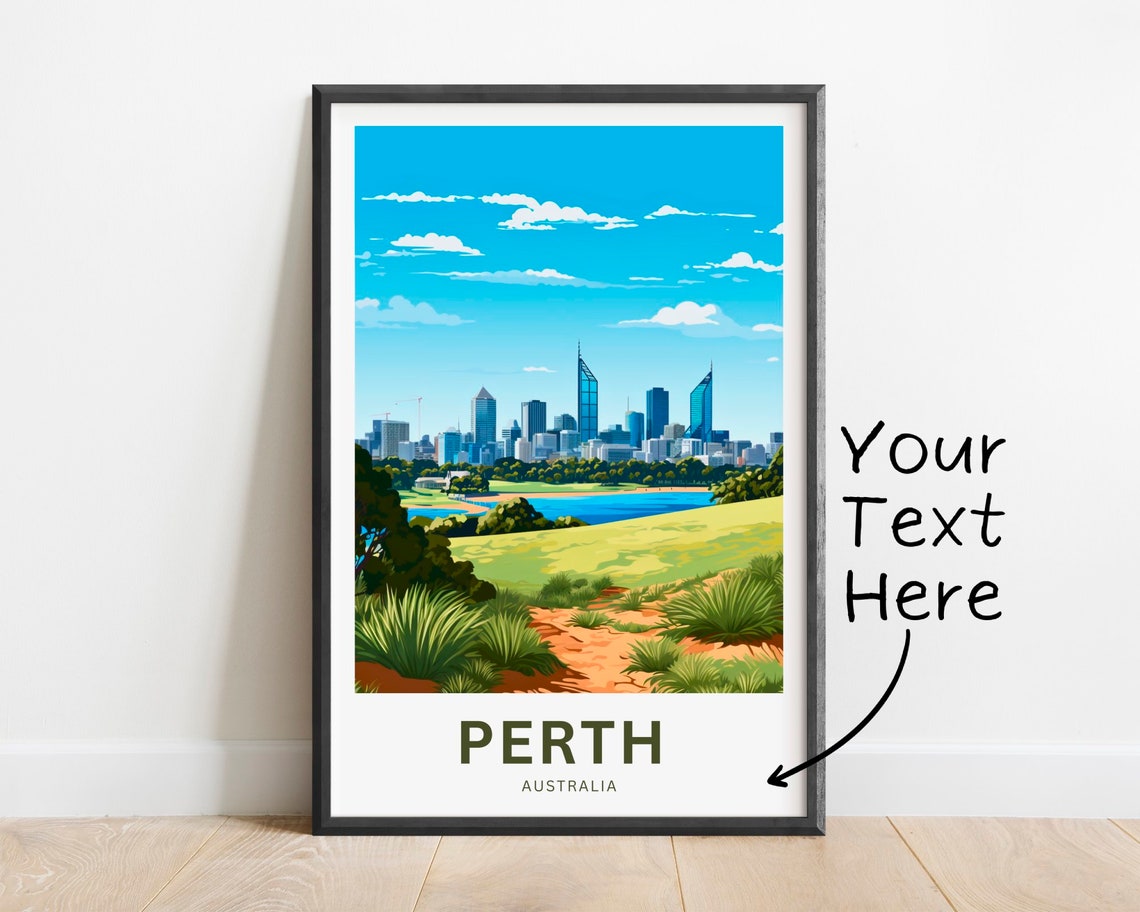 Perth Australia Skyline Over River From Park Hill Travel Poster