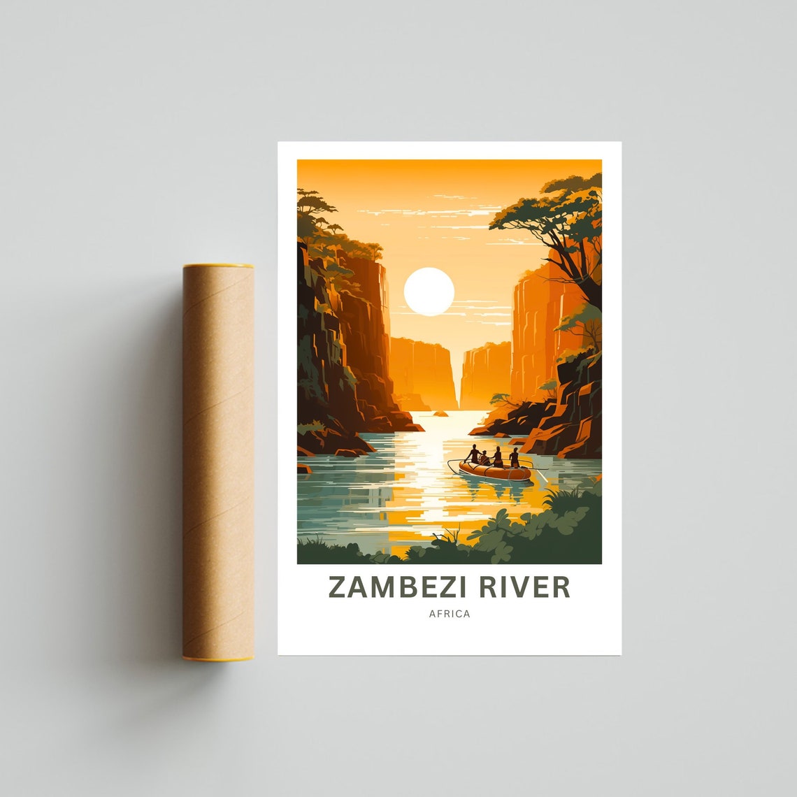 Zambezi River Africa Sunset Canoe Personalized Travel Poster - Image 4