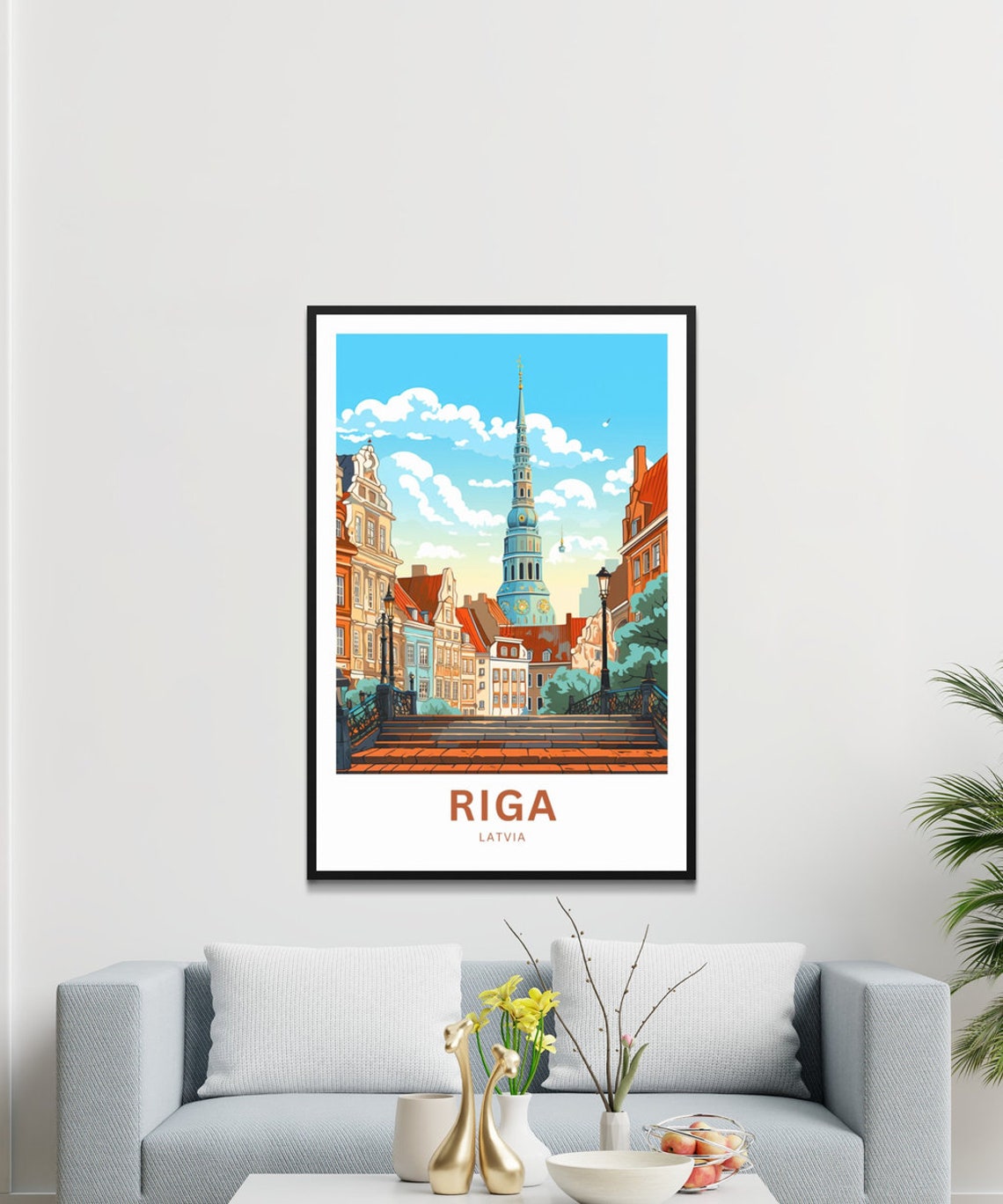 Riga Latvia Saint Peters Tower Old Town Personalized Travel Poster - Image 3