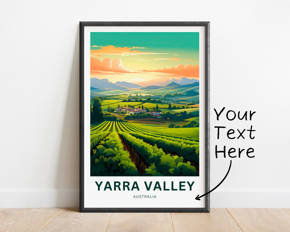 Yarra Valley Australia Vineyard Sunset Rows Scenic Travel Poster