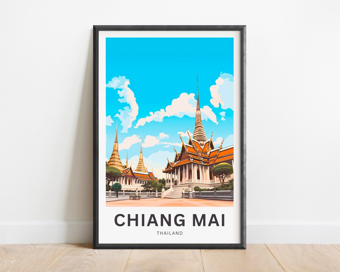 Chiang Mai Thailand Golden Temples Spires Tropical Travel Poster