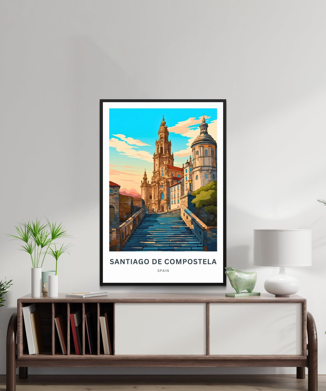 Santiago de Compostela Spain Blue Steps Cathedral Travel Poster - Image 2