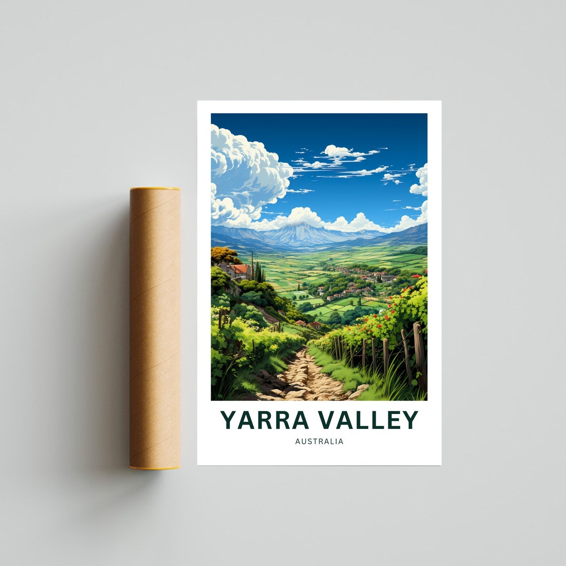 Yarra Valley Australia Vineyard Hills Patchwork Travel Poster - Image 4