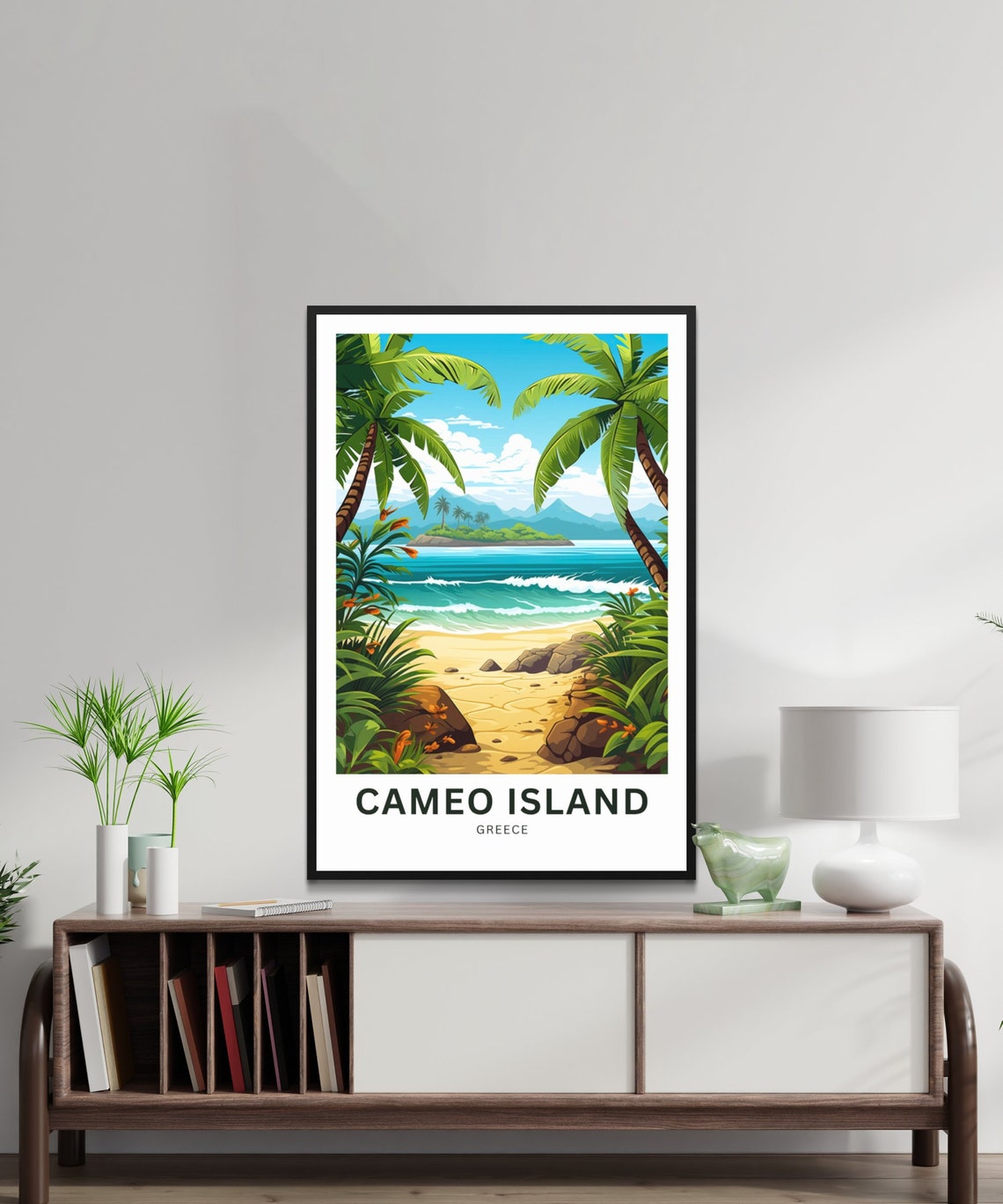Cameo Island Greece Palm Framed Beach Island View Travel Poster - Image 2