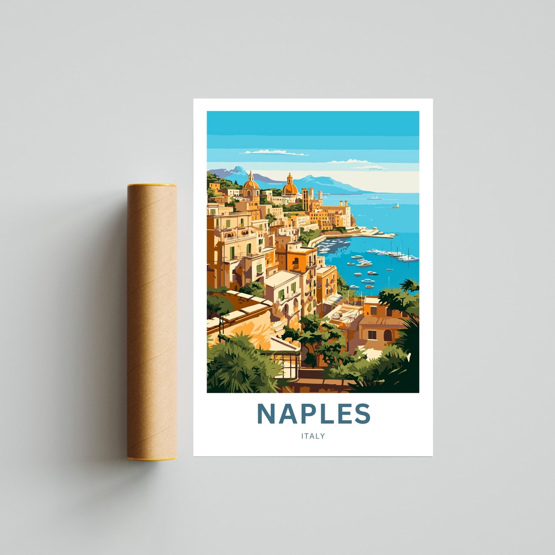 Naples Italy Coastal Old Town Customizable Bay Travel Poster - Image 4