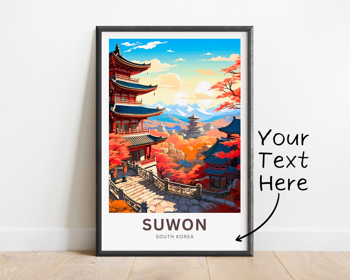 Suwon South Korea Personalized Autumn Temple Pagoda Travel Poster