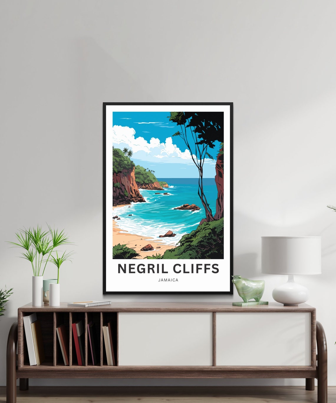 Negril Cliffs Travel Print Negril Cliffs Poster Jamaica Wall Art Framed Present Gift United States Present - Image 2