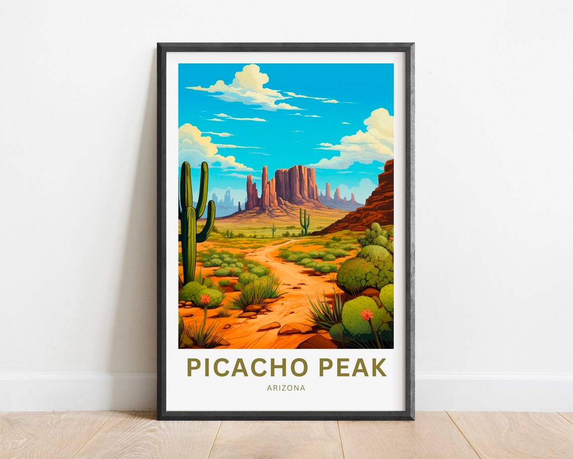 Picacho Peak Arizona Desert Trail Mesas Cactus Art Travel Poster