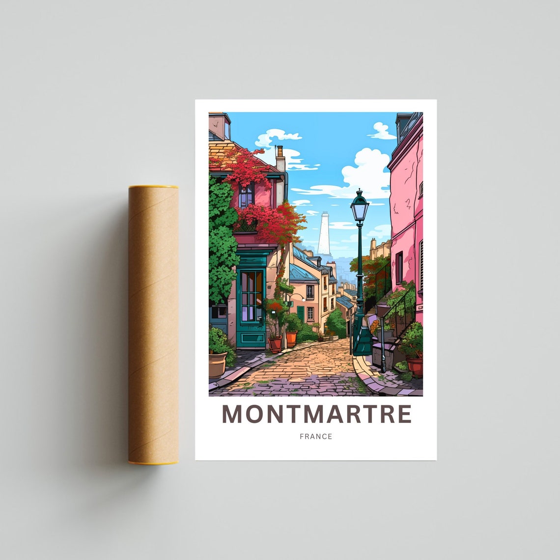 Personalized Montmartre Paris Cobblestone Street Travel Poster - Image 4
