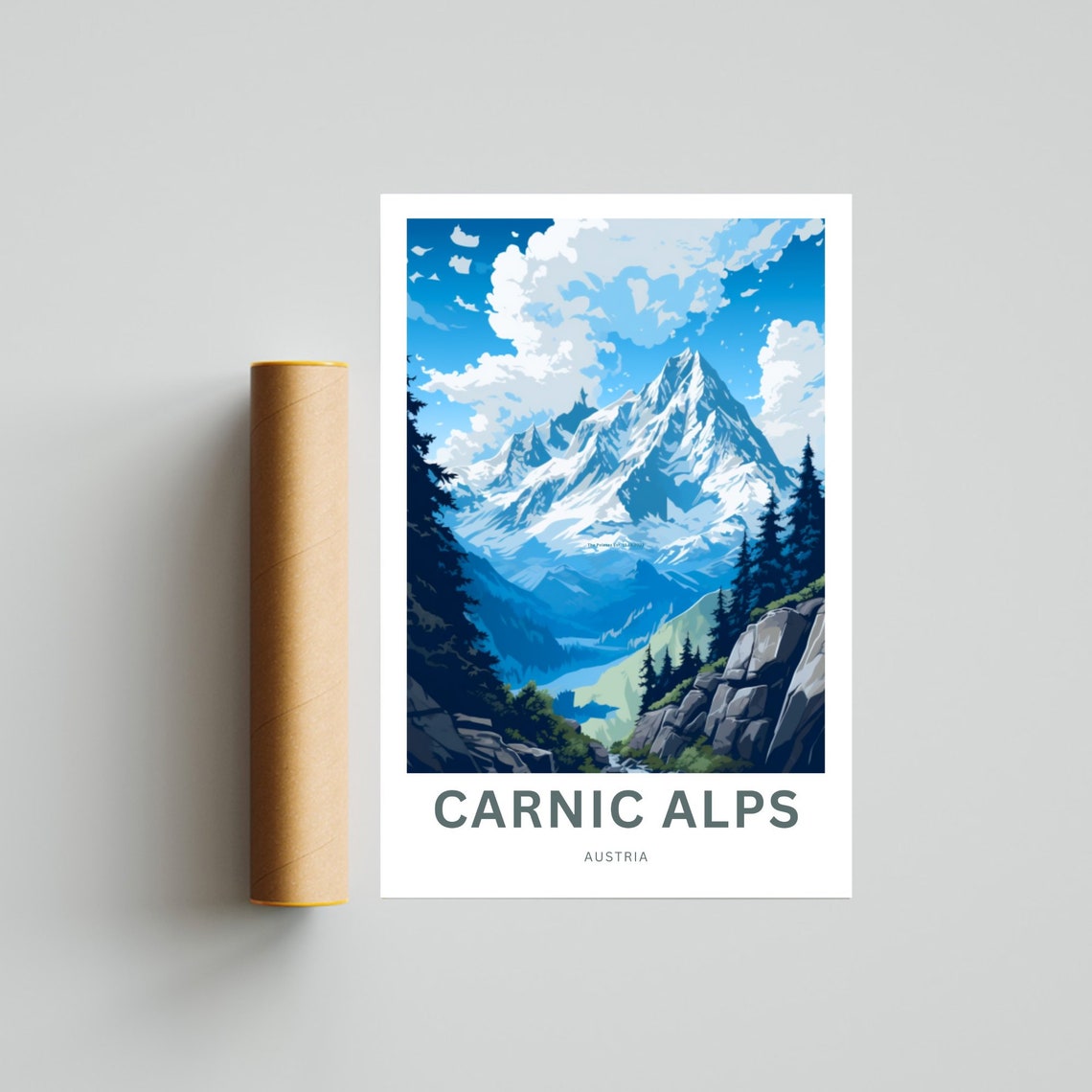 Personalized Carnic Alps Austria Snow Peak Forest Travel Poster - Image 4