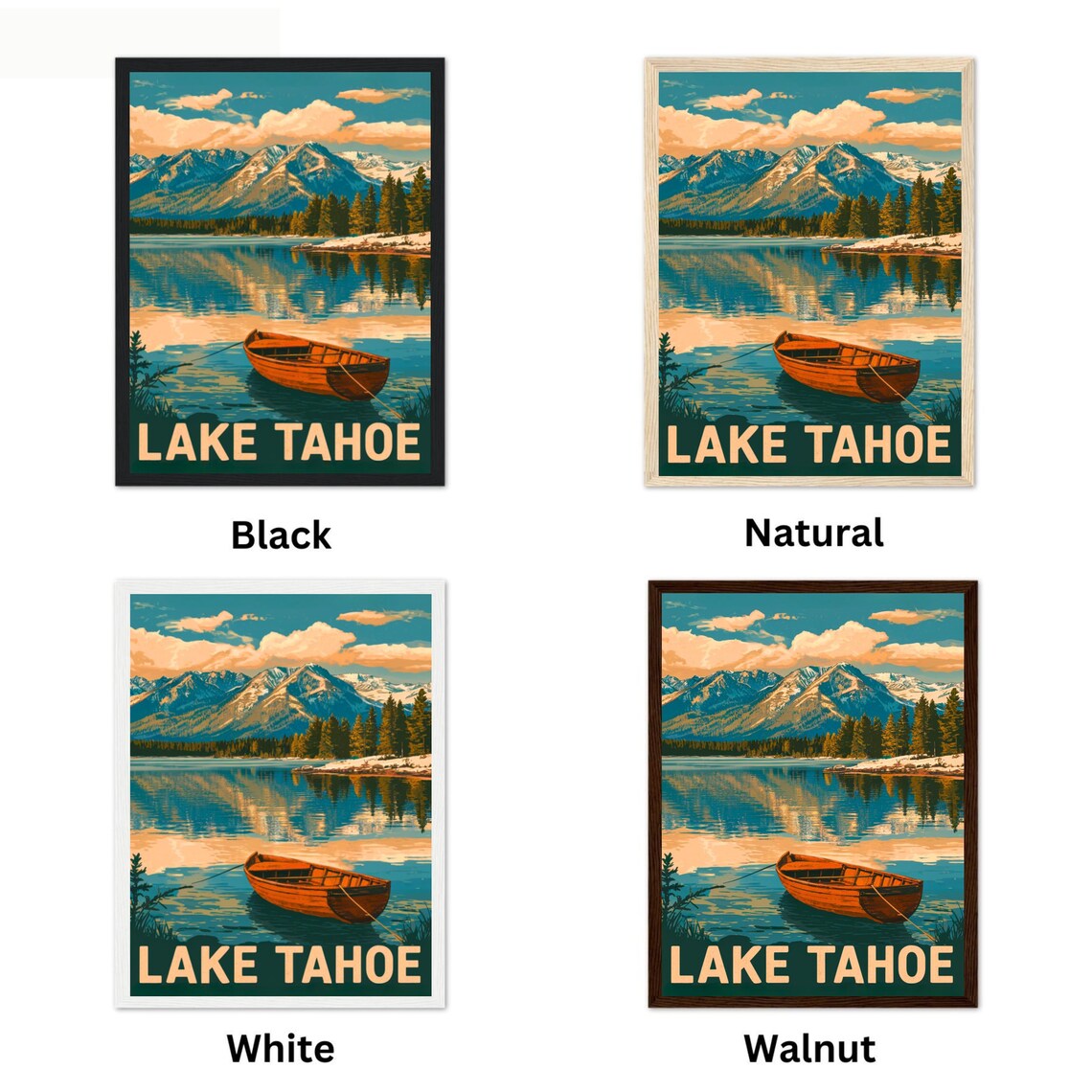 Lake Tahoe Vintage Wooden Canoe Mountain Lake Retro Travel Poster - Image 4