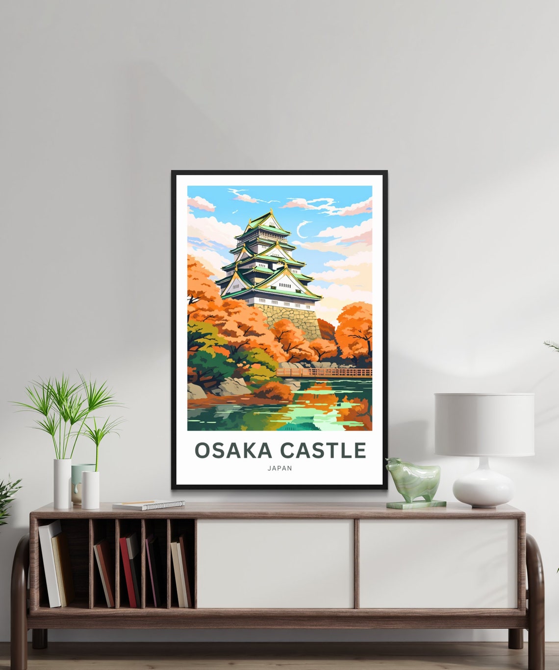 Osaka Castle Japan Autumn Foliage Moat Crescent Moon Travel Poster - Image 2