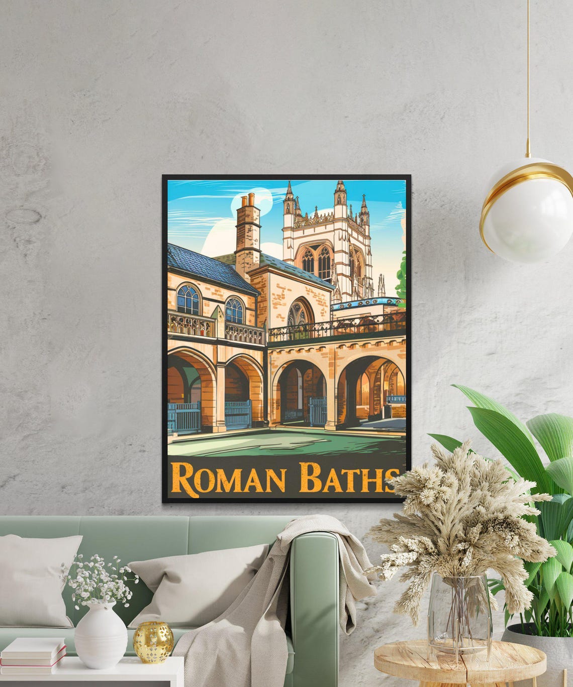 Roman Baths Bath England Abbey Courtyard Vintage Travel Poster - Image 2