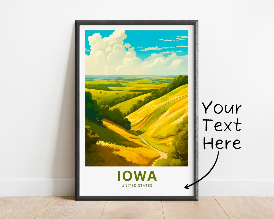 Iowa Rolling Hills Golden Countryside Custom Text Travel Poster