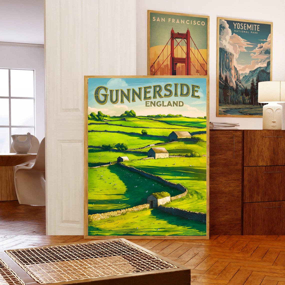 Gunnerside England Green Pastures Stone Walls Barns Countryside Poster - Image 5