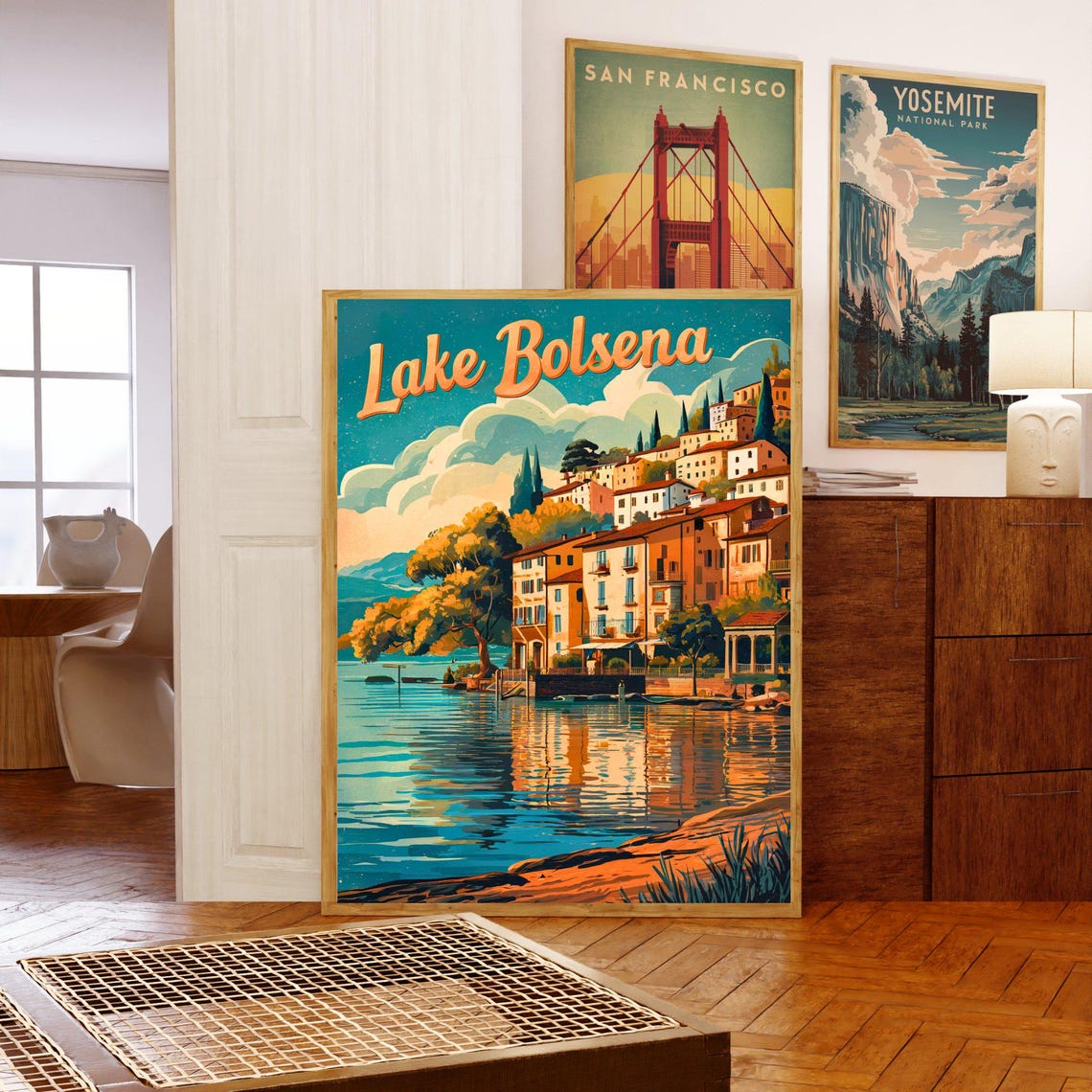 Lake Bolsena Vintage Italian Lakefront Town Reflection Poster - Image 5