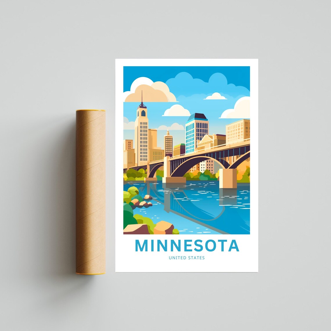 Sunny Minnesota River City Skyline Arch Bridge Travel Poster Gift - Image 4