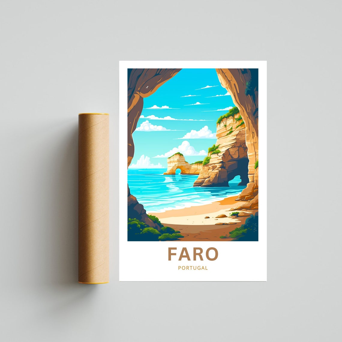 Faro Portugal Sea Arch Cave Beach Coastline Retro Travel Poster - Image 4