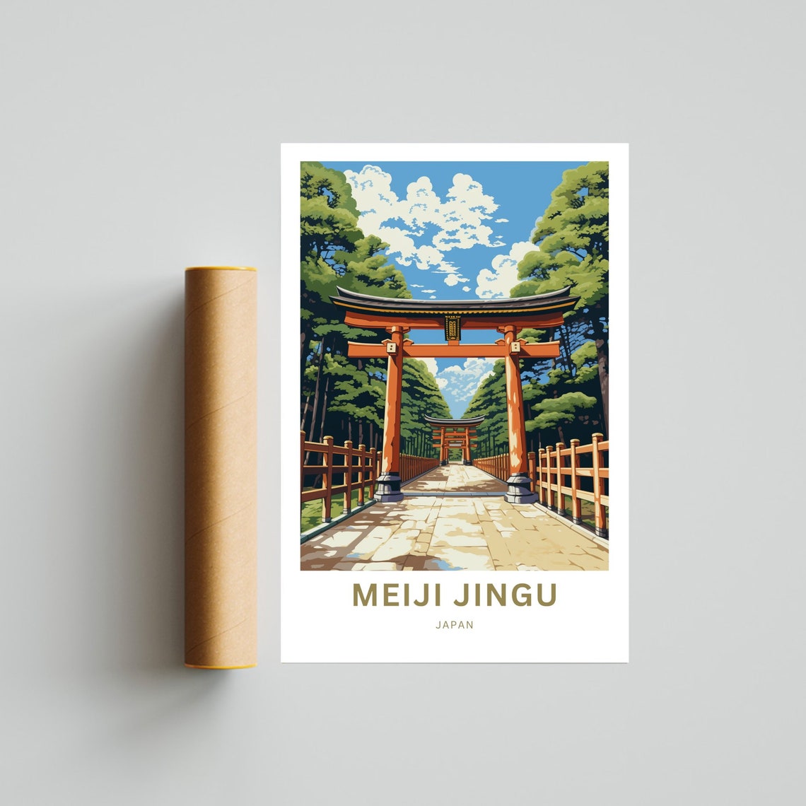 Meiji Jingu Japan Red Torii Gate Pine Forest Path Travel Poster - Image 4