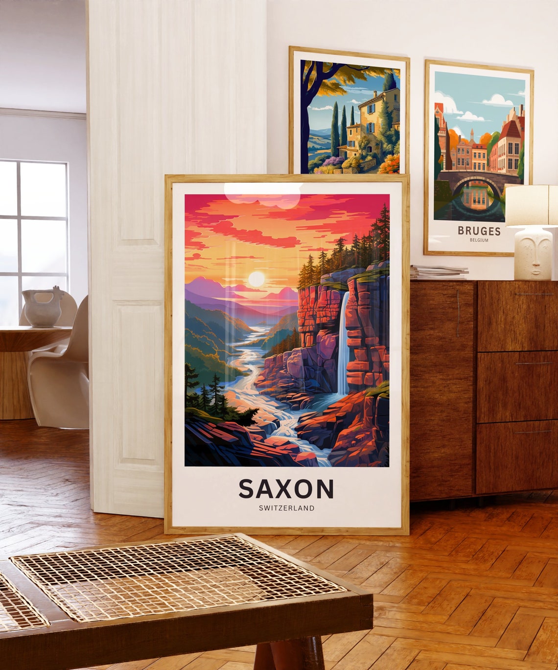Saxon Switzerland Sunset Waterfall Canyon Red Rocks Travel Poster - Image 5