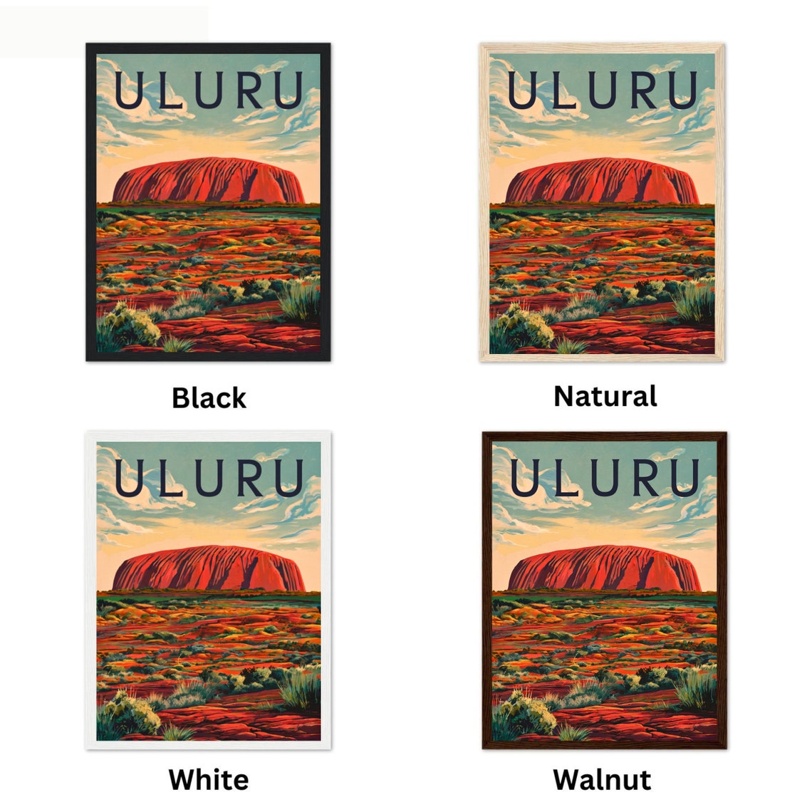 Uluru Red Rock Desert Sunset Cloudy Sky Vintage Travel Poster - Image 2