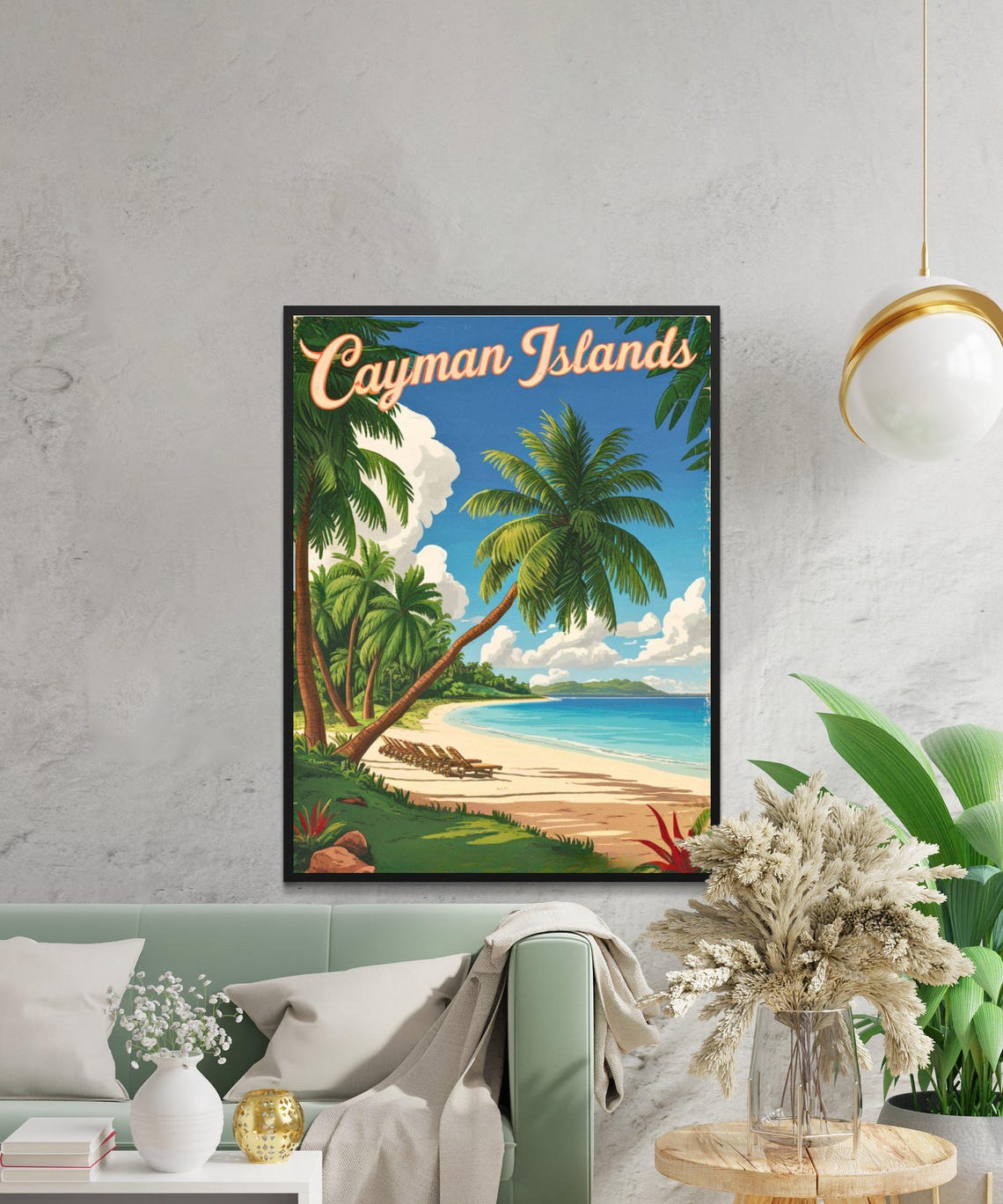 Cayman Islands Vintage Tropical Palm Sandy Beach Travel Poster - Image 3