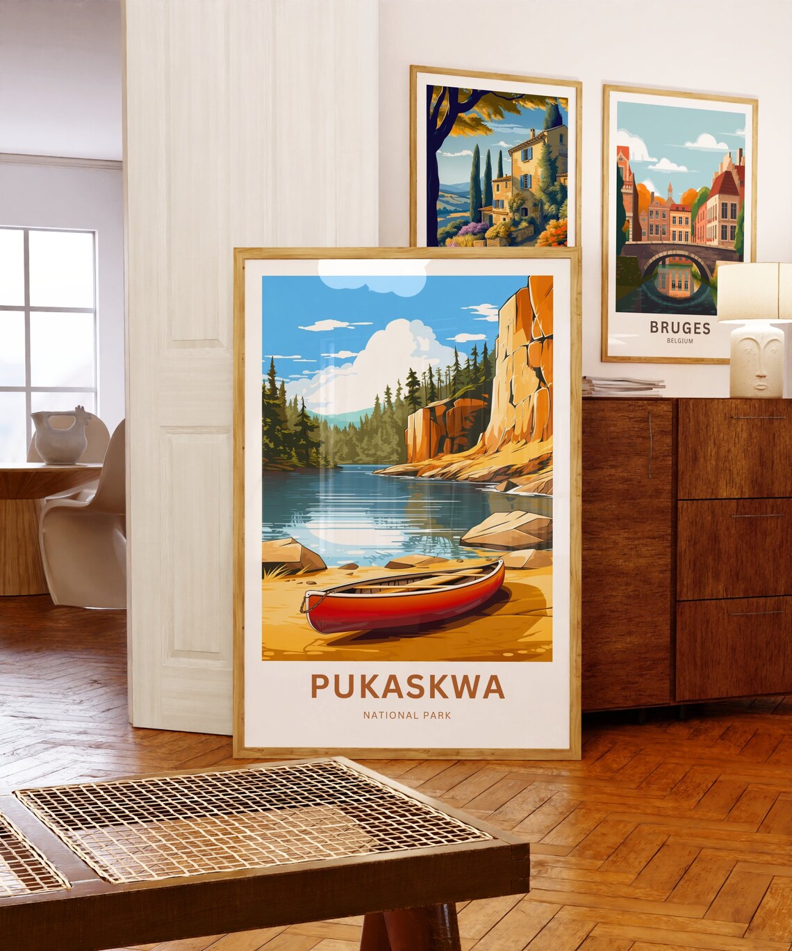 Pukaskwa National Park Red Canoe Sandy Shore Cliffs Vintage Travel Poster - Image 5