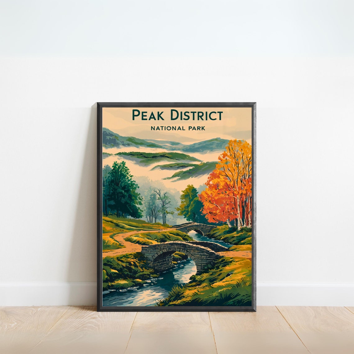 Peak District National Park Stone Bridges Stream Autumn Poster