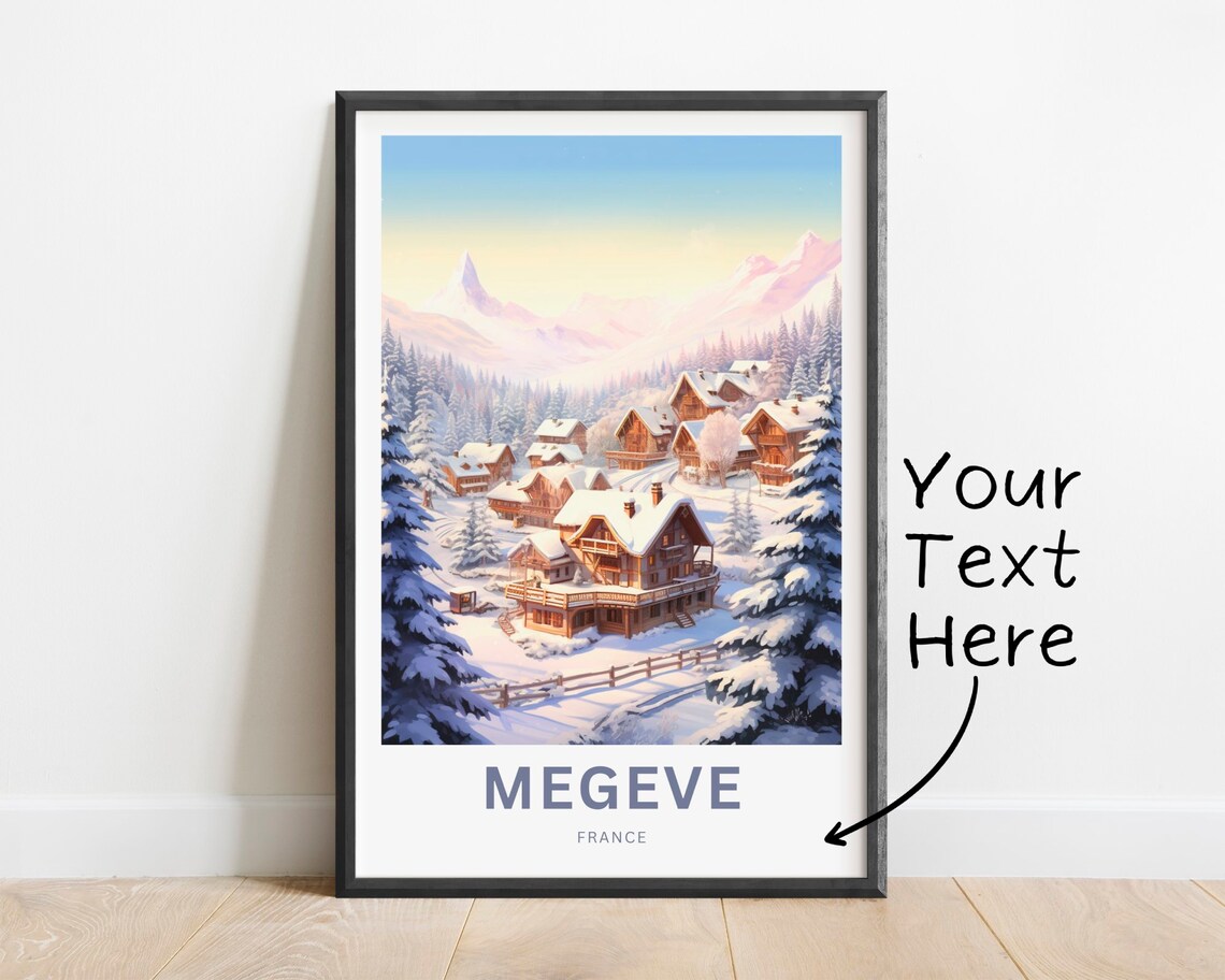 Personalized Megeve France Snowy Alpine Village Travel Poster Gift Art