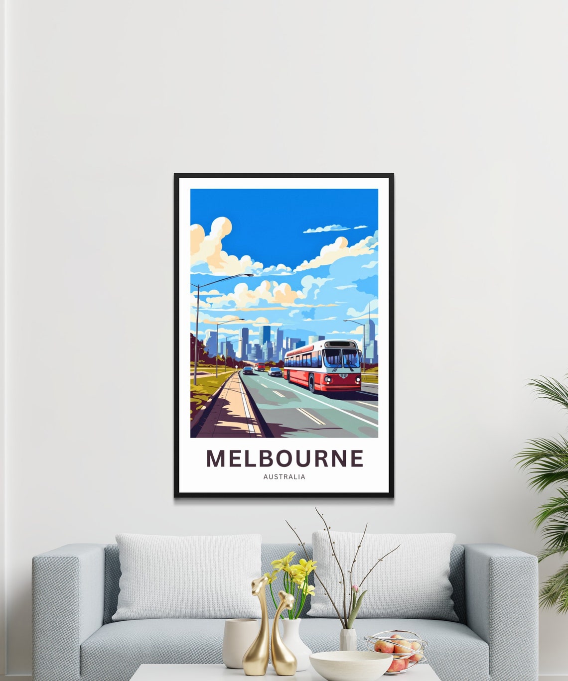 Melbourne Australia Vintage Bus Highway City Skyline Travel Poster - Image 3